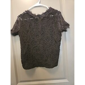 Whispers New York Lace Top Short Sleeve Elegant Party Cocktail  Black Size Small